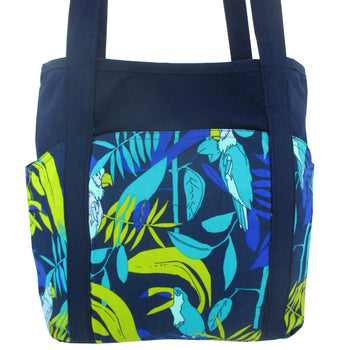 Colorful Tropical Bird Toucan Macaw Parrot Pattern Large Shoulder Tote Bag with Pockets