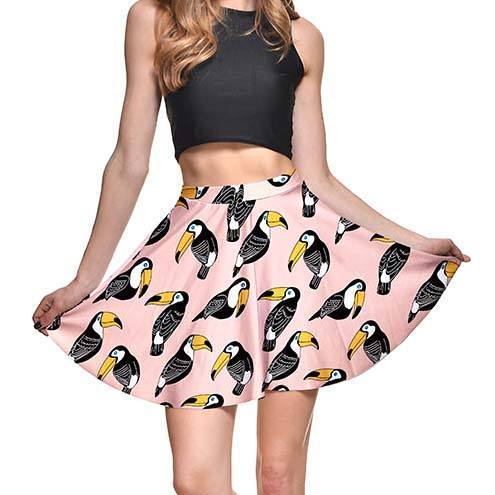 Toucan All Over Print Circle Skirt with Elastic Waist in Pink | DOTOLY