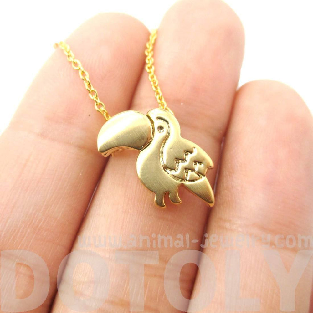 Toucan Bird Shaped Animal Themed Pendant Necklace in Gold | DOTOLY | DOTOLY