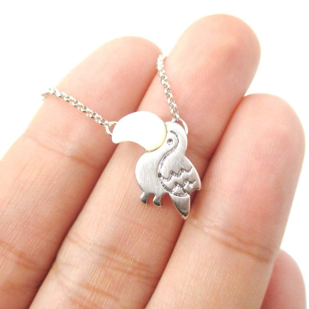 Toucan Bird Shaped Animal Themed Pendant Necklace in Silver | DOTOLY | DOTOLY