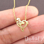 Treble and Bass Clef Heart Shaped Music Lovers Charm Necklace in Gold | DOTOLY