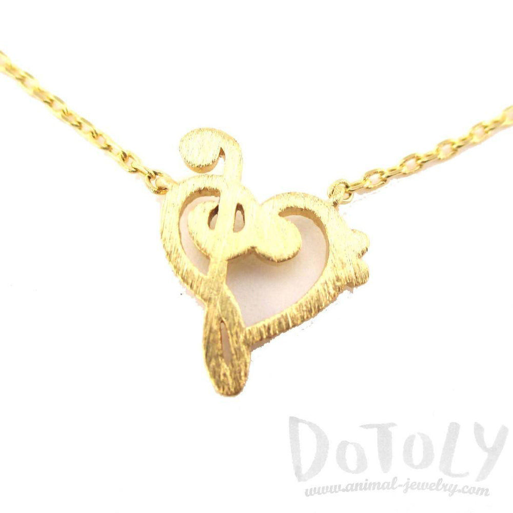 Treble and Bass Clef Heart Shaped Music Lovers Charm Necklace in Gold | DOTOLY