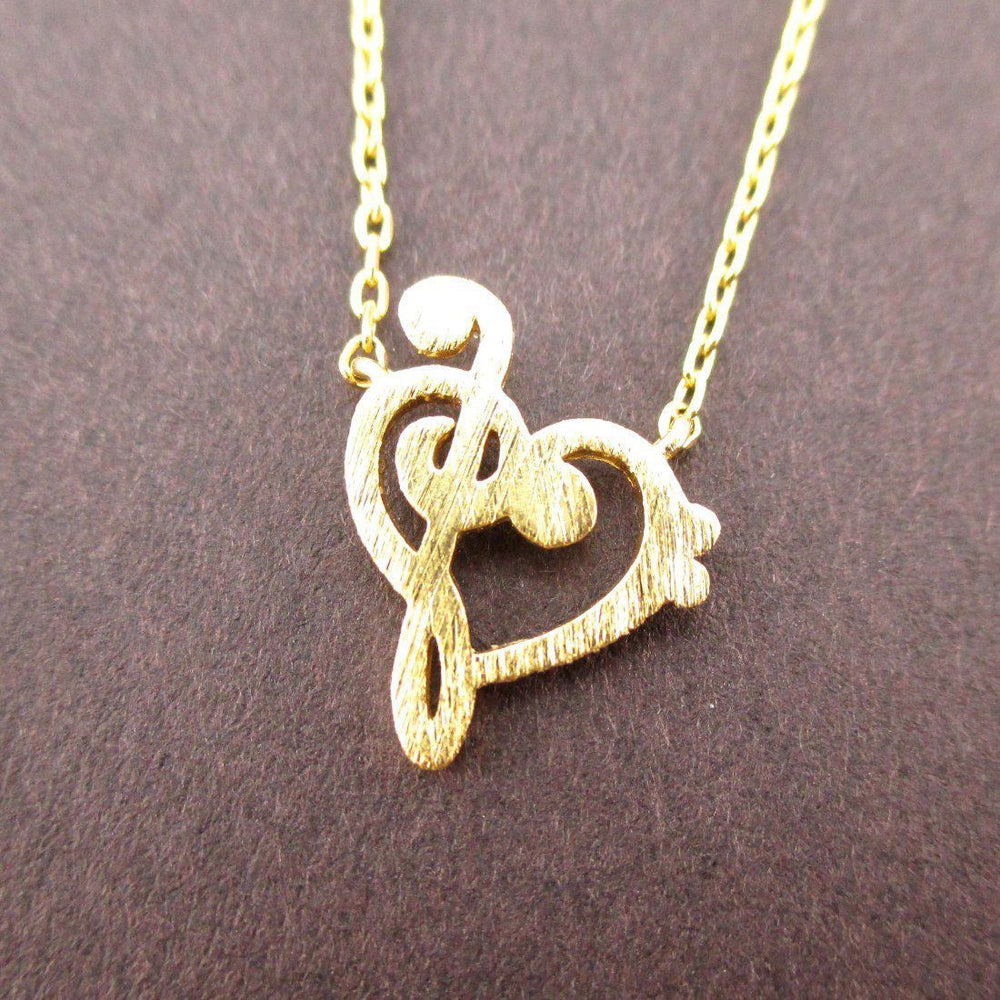 Treble and Bass Clef Heart Shaped Music Lovers Charm Necklace in Gold | DOTOLY