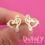 Treble and Bass Clef Heart Shaped Music Lovers Stud Earrings in Gold
