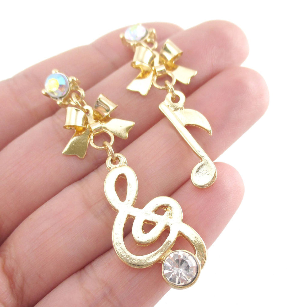 Treble Clef and Quaver Note Shaped Music Themed Drop Stud Earrings in Gold | DOTOLY