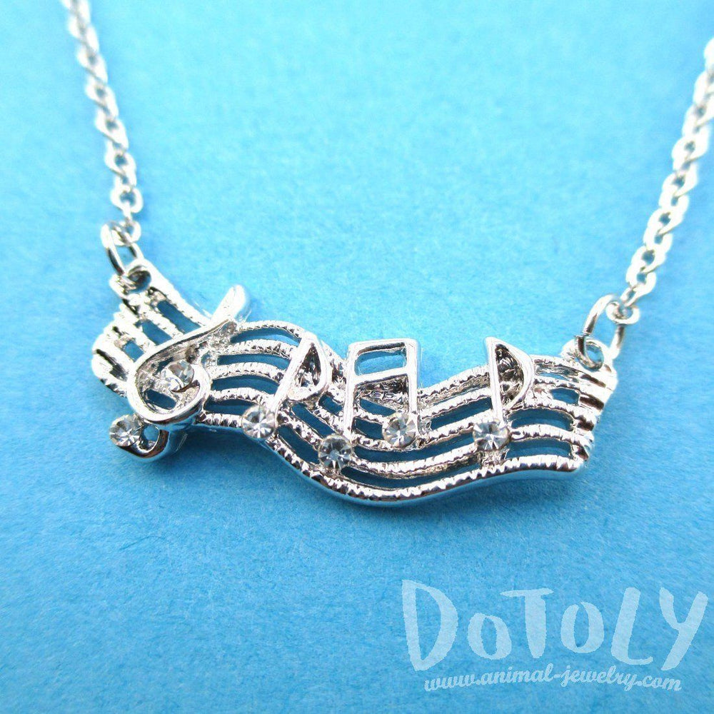 Treble Clef Musical Notes on Score Shaped Music Themed Necklace in Silver | DOTOLY