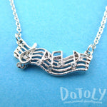 Treble Clef Musical Notes on Score Shaped Music Themed Necklace in Silver | DOTOLY