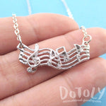 Treble Clef Musical Notes on Score Shaped Music Themed Necklace in Silver | DOTOLY