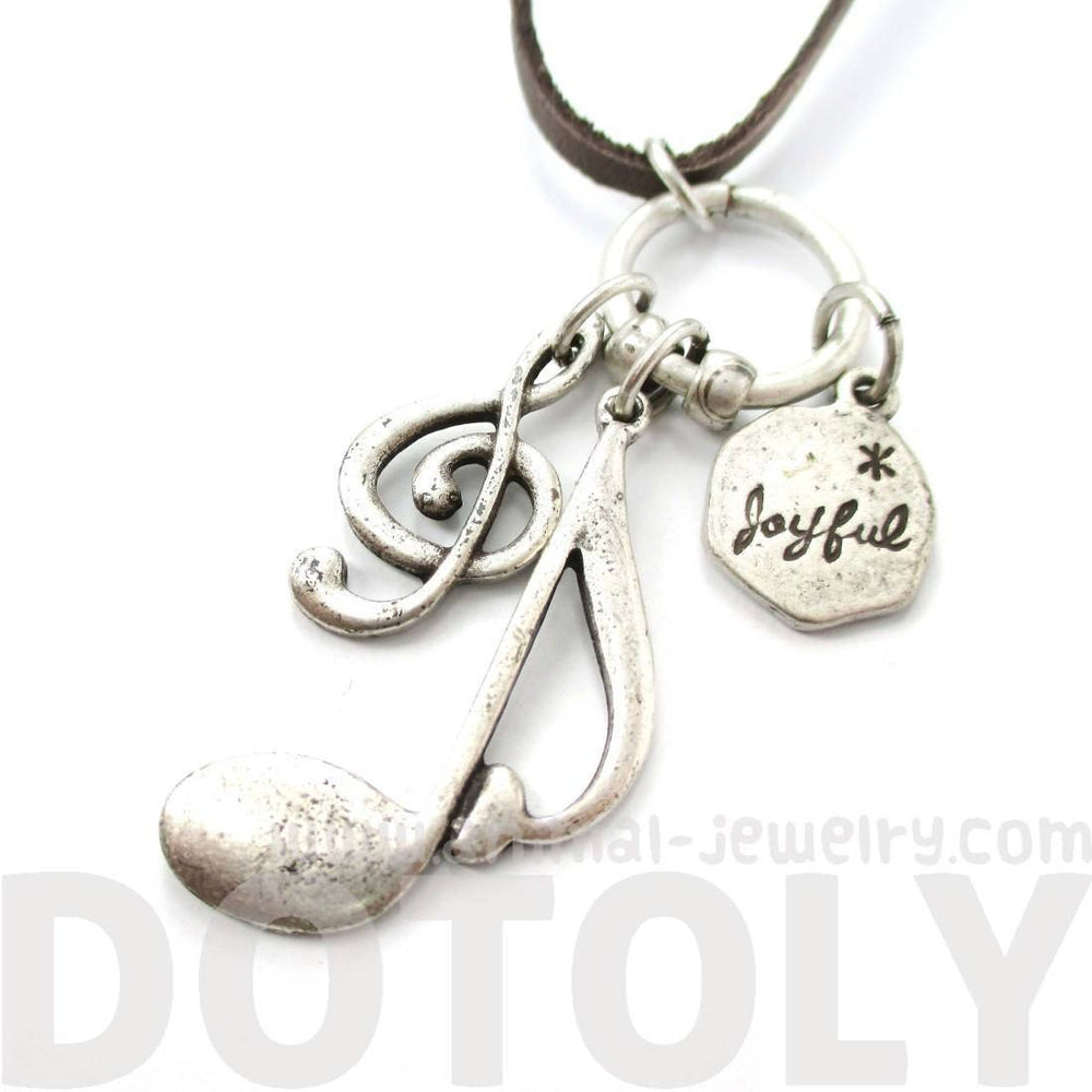 Treble Clef Musical Quaver Note and Dove Shaped Charm Necklace in Silver | DOTOLY