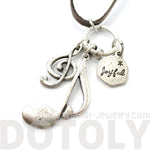 Treble Clef Musical Quaver Note and Dove Shaped Charm Necklace in Silver | DOTOLY