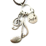 Treble Clef Musical Quaver Note and Dove Shaped Charm Necklace in Silver | DOTOLY