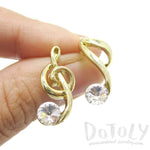 Treble Clef Quaver Note Shaped Stud Earrings with Rhinestones | DOTOLY