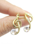 Treble Clef Quaver Note Shaped Stud Earrings with Rhinestones | DOTOLY