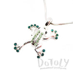 Tree Frog Shaped Green Rhinestone Pendant Necklace in Silver | DOTOLY