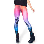 Tree Silhouette on Pink Nebula Sky Gradient Ombre Digital Print Legging Pants for Women | DOTOLY