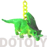 Triceratops Dinosaur Animal Figurine Shaped Dangle Earrings in Green | DOTOLY
