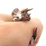 Triceratops Dinosaur Prehistoric Animal Wrap Around Hug Ring in Copper | US Size 4 to 8.5 | DOTOLY