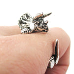 Triceratops Dinosaur Shaped Animal Wrap Around Hug Ring in Shiny Silver | US Size 4 to 8.5 | DOTOLY