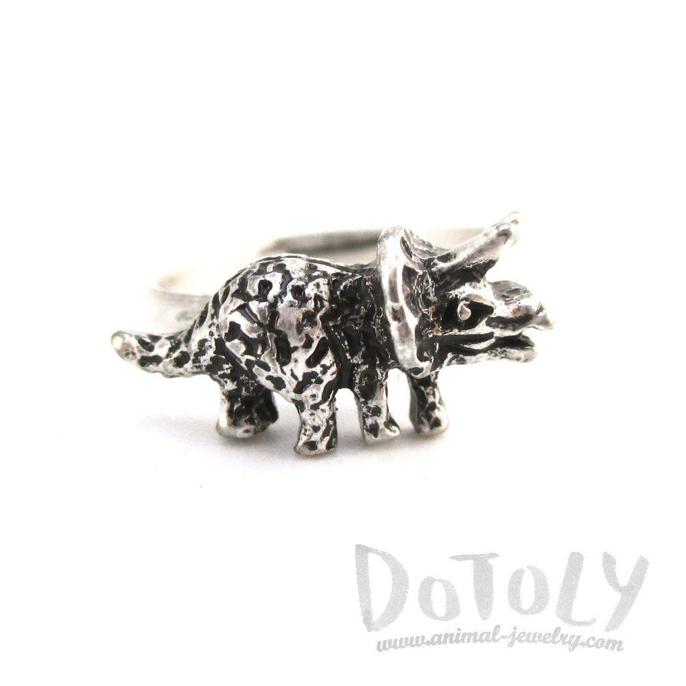 Triceratops Dinosaur Shaped Jurassic World Adjustable Ring in Silver