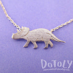 Triceratops Dinosaur Silhouette Jurassic World Themed Charm Necklace in Silver | DOTOLY