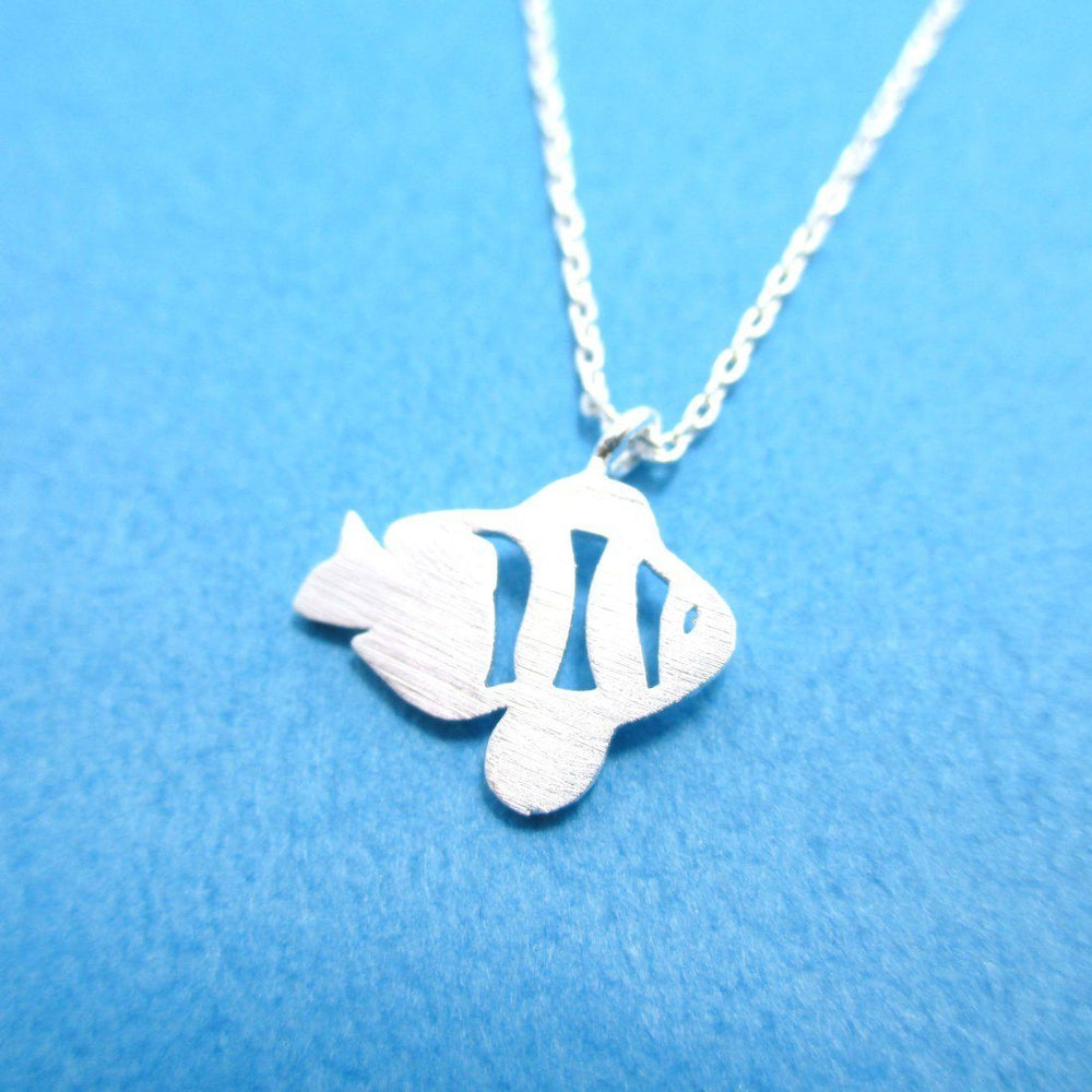 Tropical Clown Fish Shaped Marine Life Inspired Pendant Necklace in Silver
