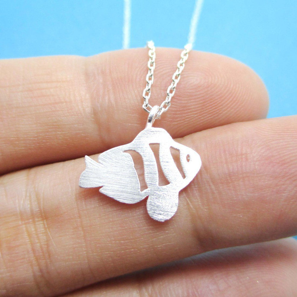Tropical Clown Fish Shaped Marine Life Inspired Pendant Necklace in Silver