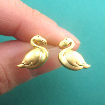 Tropical Flamingo Bird Shaped Stud Earrings in Gold or Silver