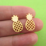 Tropical Fruity Pineapple Outline Shaped 925 Sterling Silver Stud Earrings