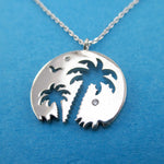 Tropical Island Palm Trees Silhouette Cut Out Shaped Pendant Necklace