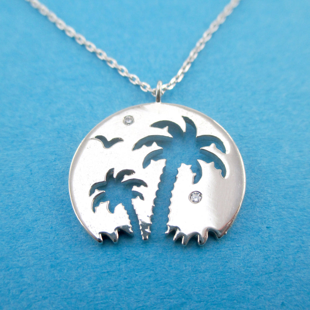 Tropical Island Palm Trees Silhouette Cut Out Shaped Pendant Necklace