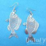 Trout Fish Cut Out Shaped Dangle Earrings in Silver | Animal Jewelry | DOTOLY