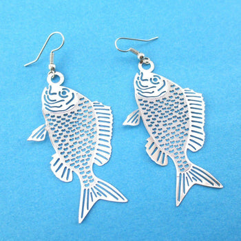 Trout Fish Cut Out Shaped Dangle Earrings in Silver | Animal Jewelry | DOTOLY