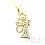 Trumpet Instrument Shaped Rhinestone Pendant Necklace in Gold | For Music Lovers | DOTOLY