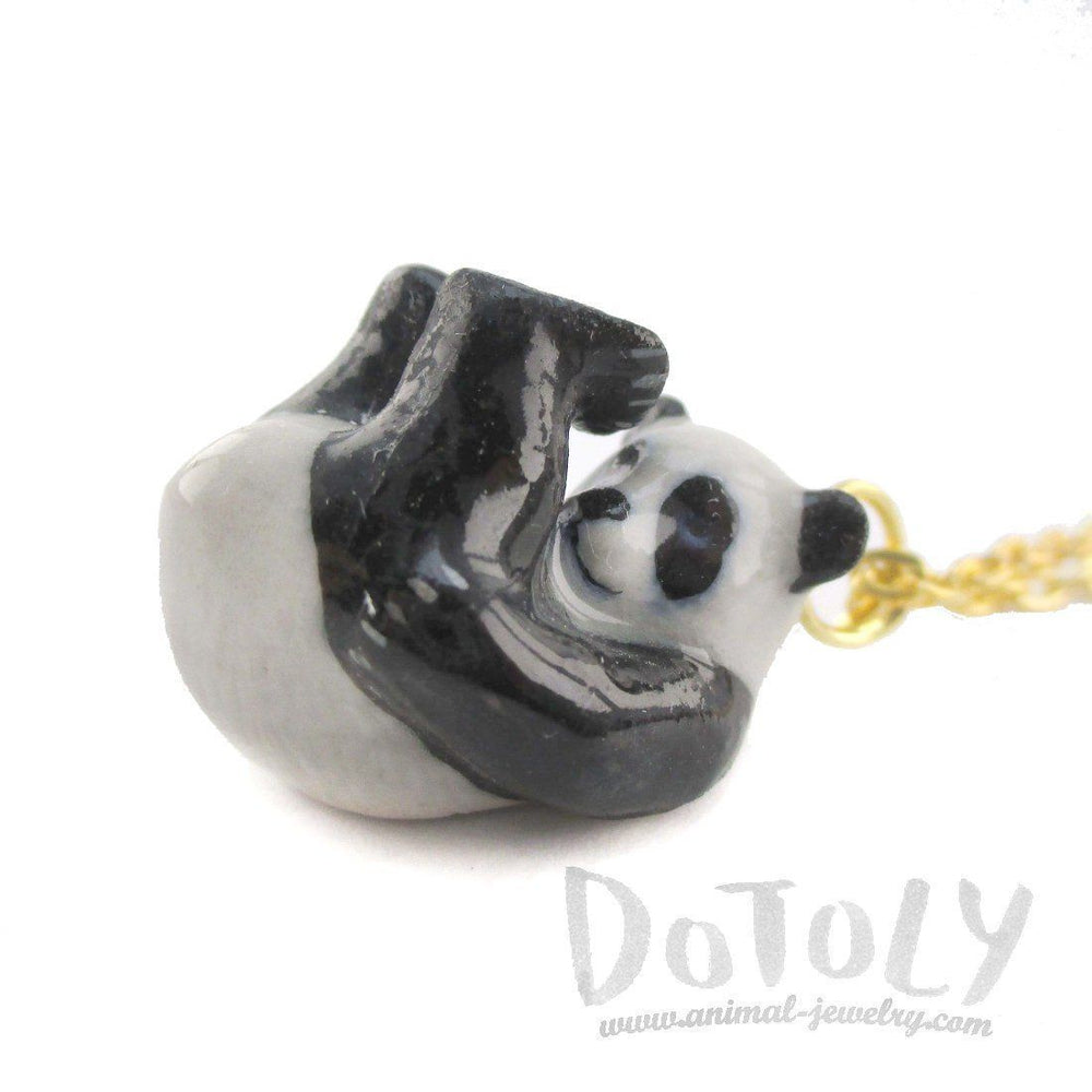 Tumbling Porcelain Panda Bear Animal Inspired Ceramic Pendant Necklace