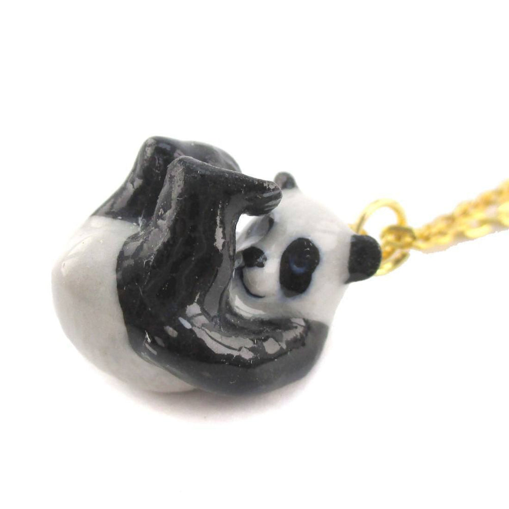 Tumbling Porcelain Panda Bear Animal Inspired Ceramic Pendant Necklace