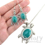 Turquoise Sea Turtle Dangle Earrings and Pendant Necklace 2 Piece Set