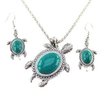 Turquoise Sea Turtle Dangle Earrings and Pendant Necklace 2 Piece Set