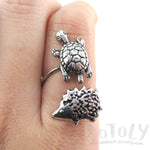 Turtle and Hedgehog Porcupine Wrap Around Adjustable Ring in Silver | DOTOLY | DOTOLY