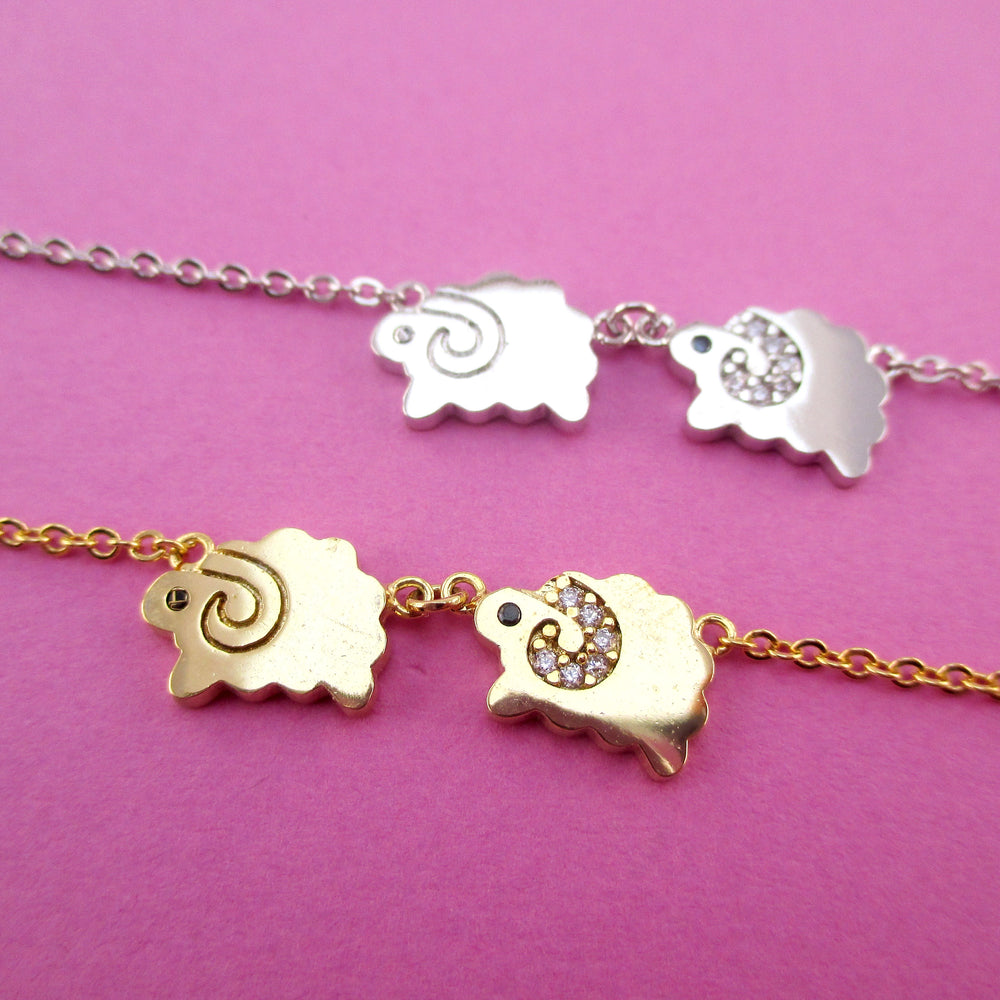 Two Little Sheep Mountain Goat Shaped Charm Necklace in Gold or Silver