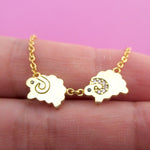 Two Little Sheep Mountain Goat Shaped Charm Necklace in Gold or Silver