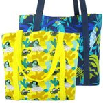 Cactus and Tropical Bird Print Large Utility Zip Closure Market Tote Bag