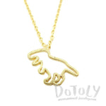 Tyrannosaurus Rex Dinosaur Outline Shaped Charm Necklace in Gold