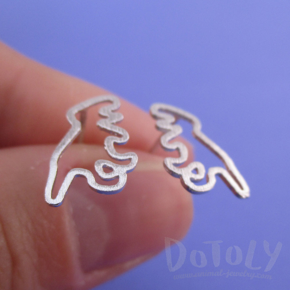 DOTOLY Small Dinosaur Shaped Stud Earrings Minimal Animal Jewelry in Silver