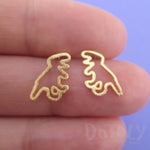 Gold Tyrannosaurus T-Rex Outline Dinosaur Shaped Prehistoric Animal Allergy Free Stud Earrings