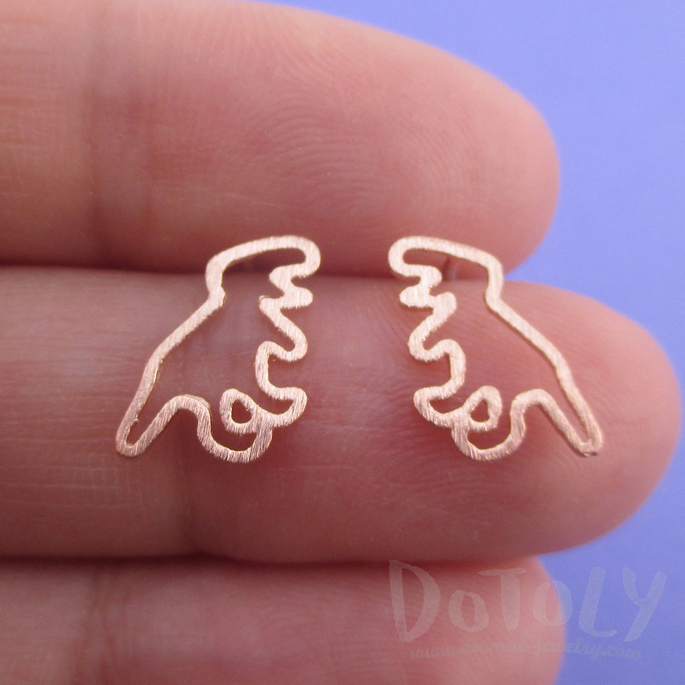 Tyrannosaurus Rex Outline Dinosaur Shaped Allergy Free Stud Earrings in Rose Gold