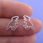 Tyrannosaurus Rex Silhouette Dinosaur Shaped Allergy Free Stud Earrings in Silver