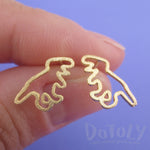 Tyrannosaurus Rex Outline Dinosaur Shaped Allergy Free Stud Earrings in Gold