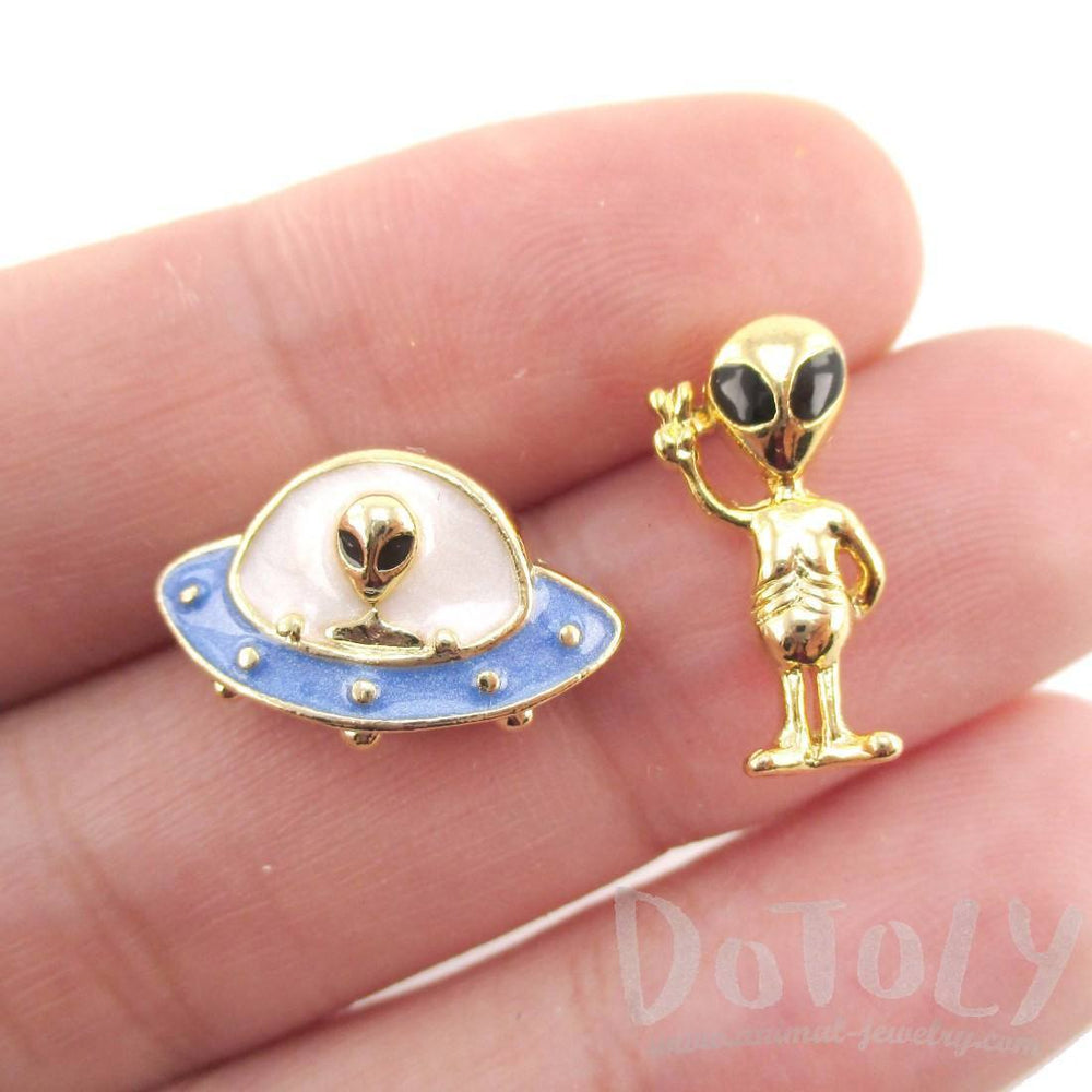 UFO and Alien Shaped Space Themed Enamel Stud Earrings | DOTOLY | DOTOLY