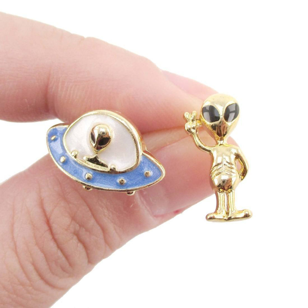 UFO and Alien Shaped Space Themed Enamel Stud Earrings | DOTOLY | DOTOLY