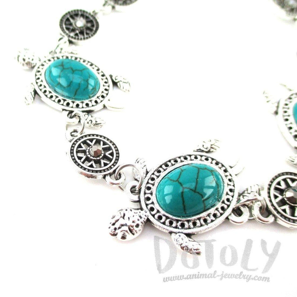 Ultimate Sea Turtle Charm Turquoise Bracelet in Silver with Clasp